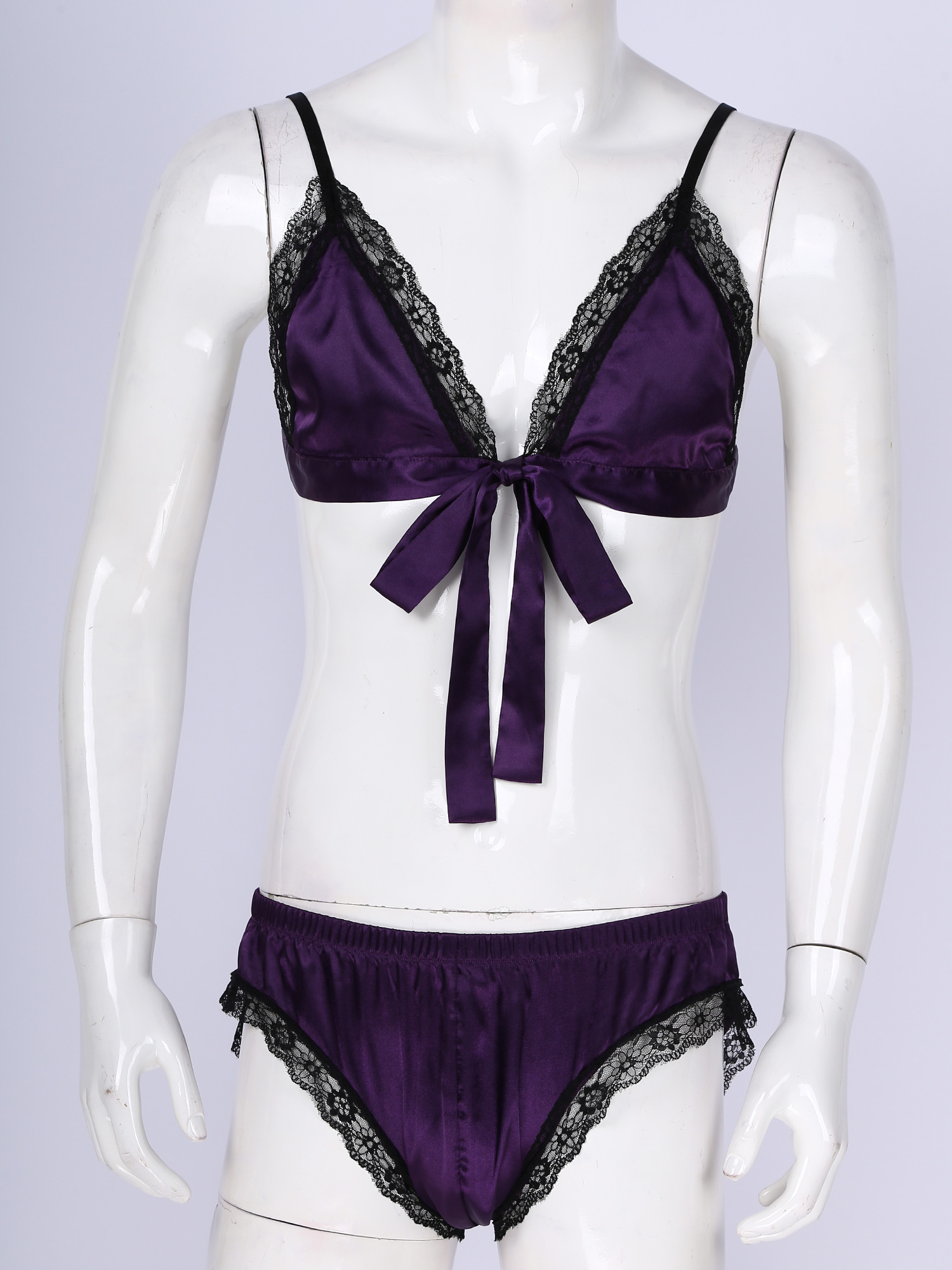 Men Satin Lingerie Suit Sissy  - Sheer Mesh Bra recension och pris