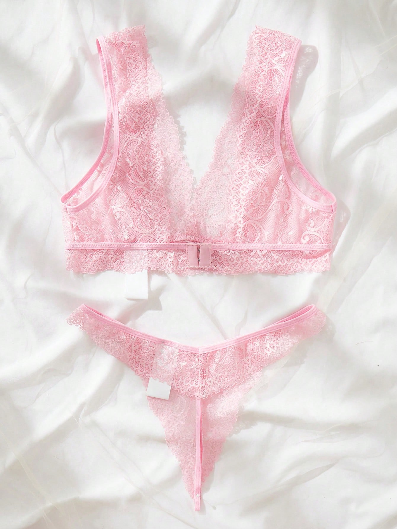 Pink Lace Lingerie Set Sheer F - Lace Bralette Set recension och pris