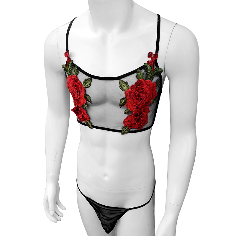 Sexy Embroidery Mens See Throu - Sheer Mesh Bra recension och pris